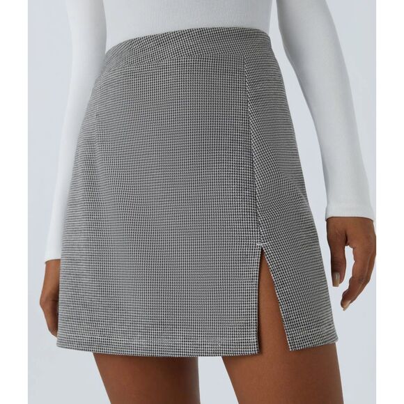 HALARA NWT High Waisted Houndstooth Mini Work Skirt Built in Shorts Size Large - Picture 3 of 10